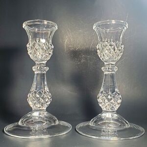 Vintage Candlestick Holders Sparkly Clear Glass Pair of Diamond Cut